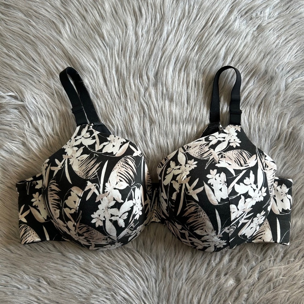 Cacique Lightly Lined Full Coverage Bra Womens 46C‎ Black Floral Underwire